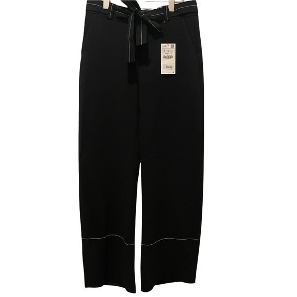 Zara Tie Belt Striped Wide Leg Pants - Picture 1 of 9